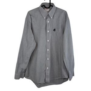 Disney Men's Mickey Mouse Embroidered Black Micro Houndstooth L/S Shirt Medium